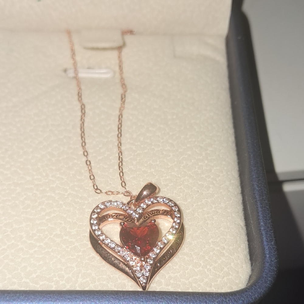 Gold and Red Heart Necklace with Sparkling Crystals